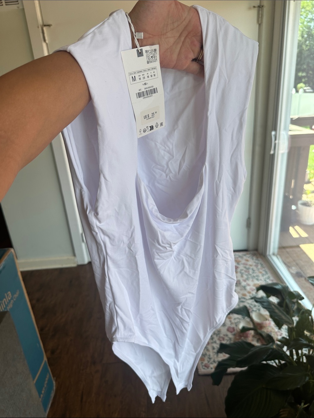 Zara White Sleeveless Draped Bodysuit